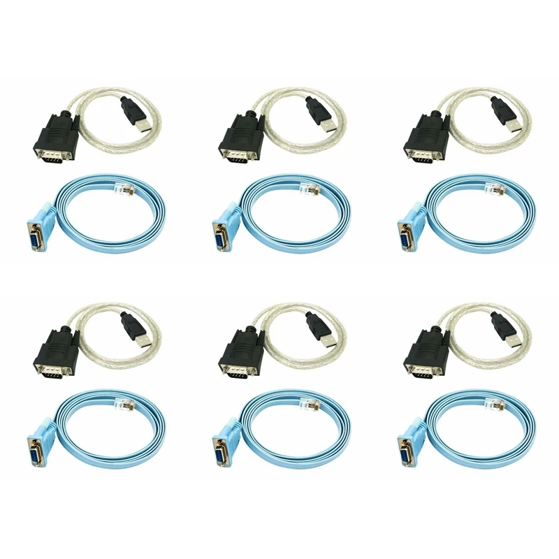 

Сетевой кабель 6X RJ45 Последовательный кабель Rj45 к DB9 и RS232 к USB (2 в 1) Адаптер Ethernet CAT5 Консольный кабель локальной сети