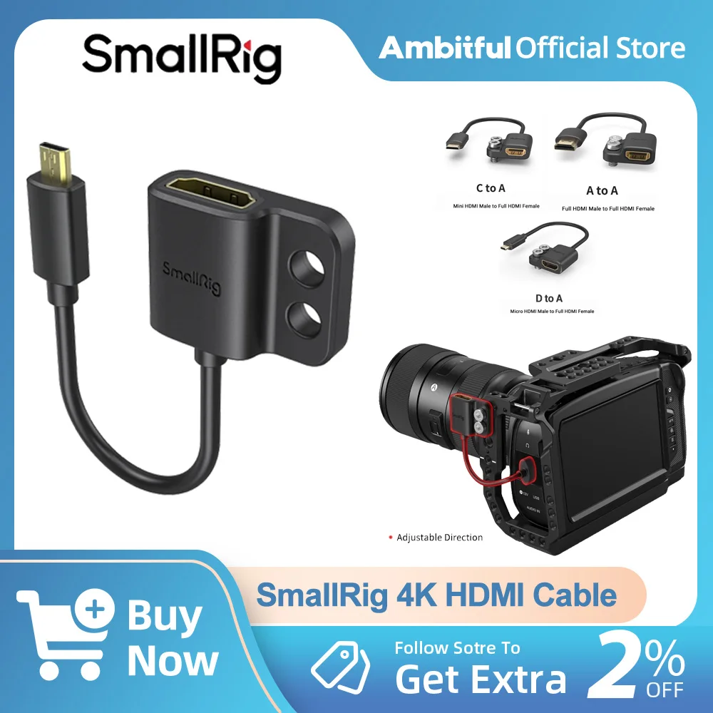 

SmallRig Ultra Slim 4K HDMI-совместимый от A до A/C до A/D до BMPCC 4K e 6K/per Sony A7SIII/per Panasonic 3019 3020