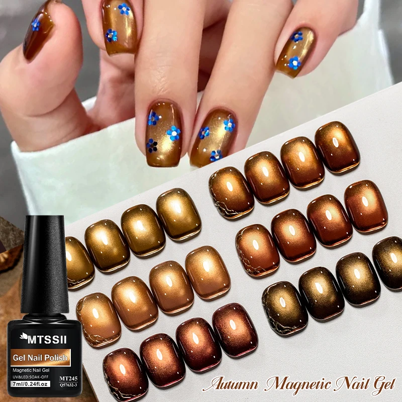 Vernis à ongles Gel magnétique chat marron d'automne, perles de verre ultral brillantes, Semi-permanent magnétique à tremper le vernis Gel UV, fournitures pour ongles