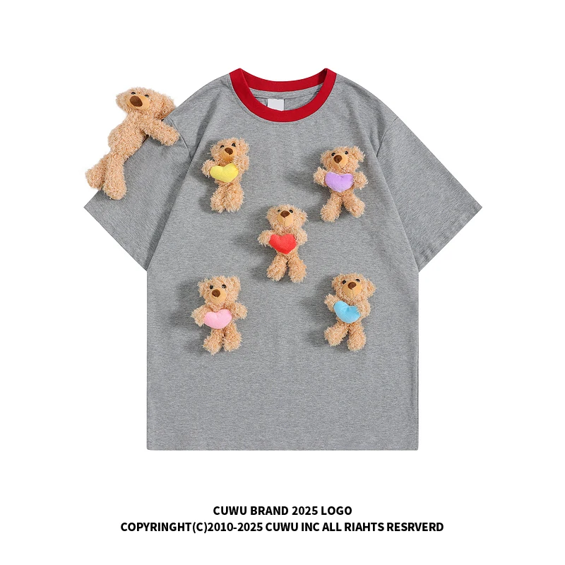 

CuuwU Cute Bear Heart Doll ort Sve футболка свободного покроя летняя американская пара топ для похудения для мужчин и женщин