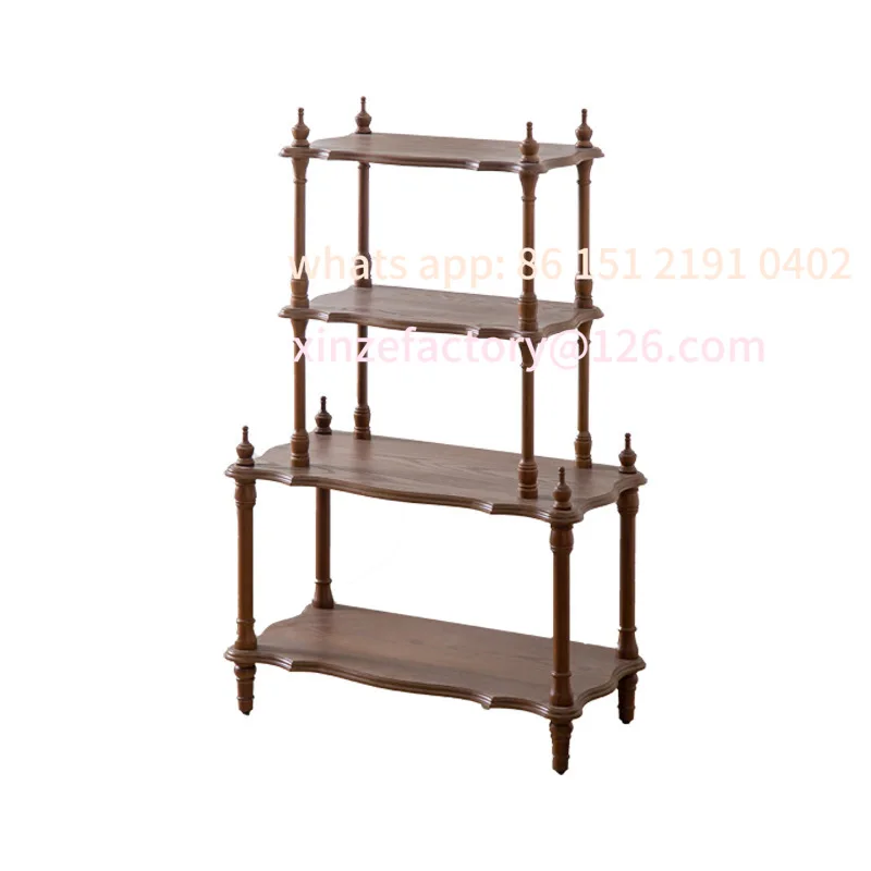 

Customizable Medieval Solid Wood Multi-layer Shelf Wabi Sandy Wind Walnut Color Restaurant Bogu Shelf Flower Shop Decorative