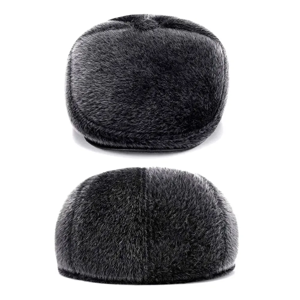 Elderly Man Hat Winter Thickened Sea Lion Hair Old Men Duck Tongue Cap Mink Hair Hats Warm Padded Cotton Forward Caps