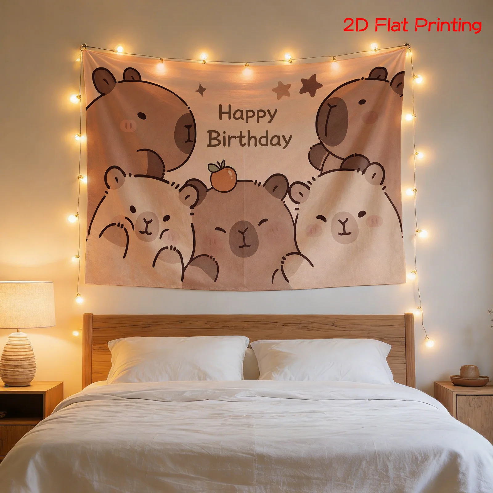Cute Bear Happy Birthday Tapestry Wall Art Hanging Kids Nursery Decor Large 180x280cm Baby Shower Room Poster Print