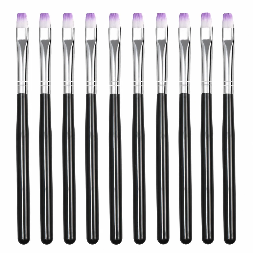 Flat Nail Art Brush Set 7mm UV Gel Builder Poly Gel Acrylic Extension Overlay Painting Manicure Black Handle Beginner Salon DIY