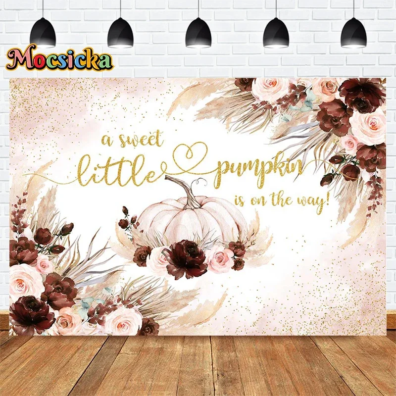 Mocsicka Baby Showers Autumn Photography Backdrops Pumpkin Floral Decor Backgrounds Cake Smash Kids Portraits Banners Studio