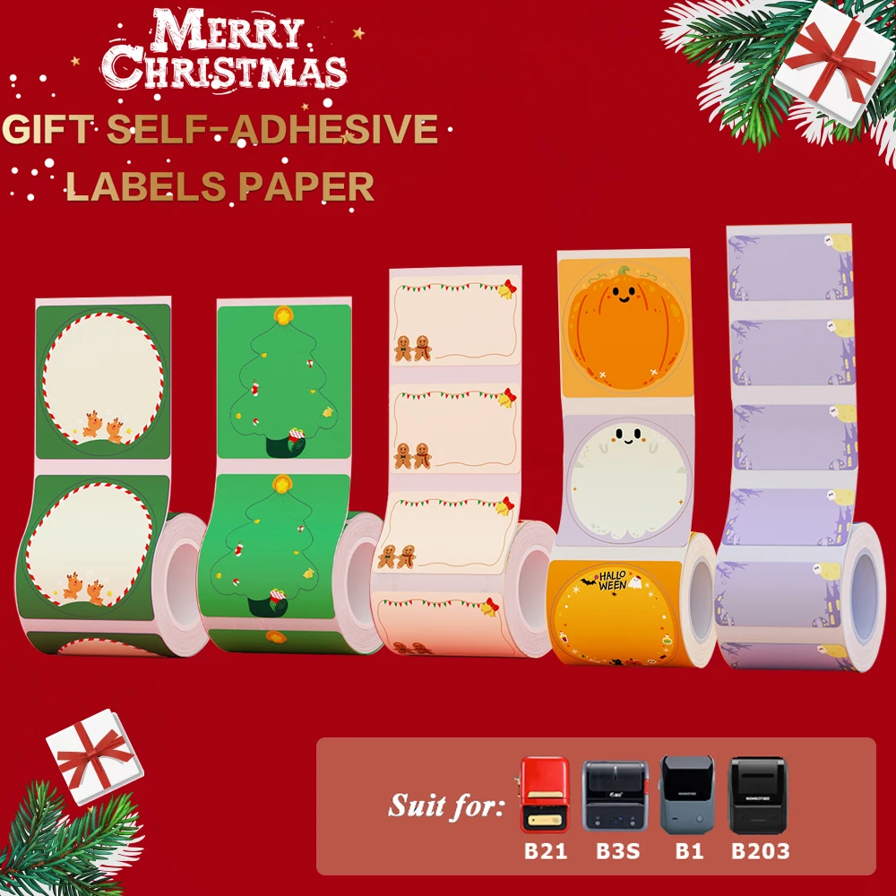 Niimbot B21 MERRY Christmas Adhesive Label For B1 B3S B203 Gift Festival Decorative Paper Card Christmas Party Supplies