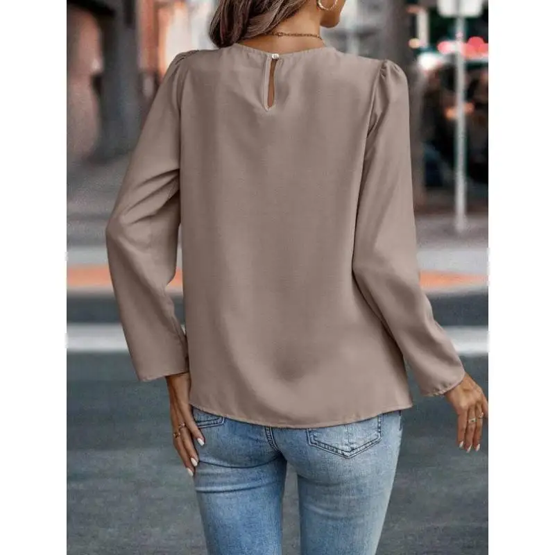 Long Bubble Sve irt New Sle Pure Color Spring Autumn Casual Pure Color Long irt Women's Faion Polypropylene Material