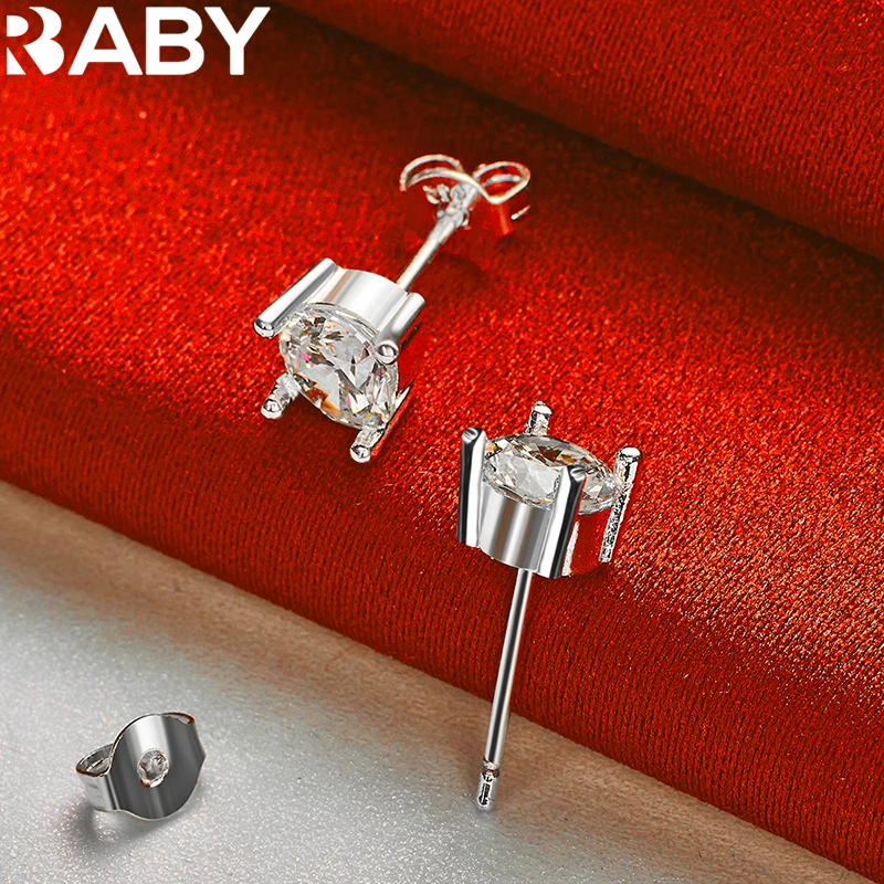 

URBABY 925 Sterling Silver Crystal Zircon Stud Earrings For Women Fashion Wedding Party Luxury Charm Jewelry Noble Accessories