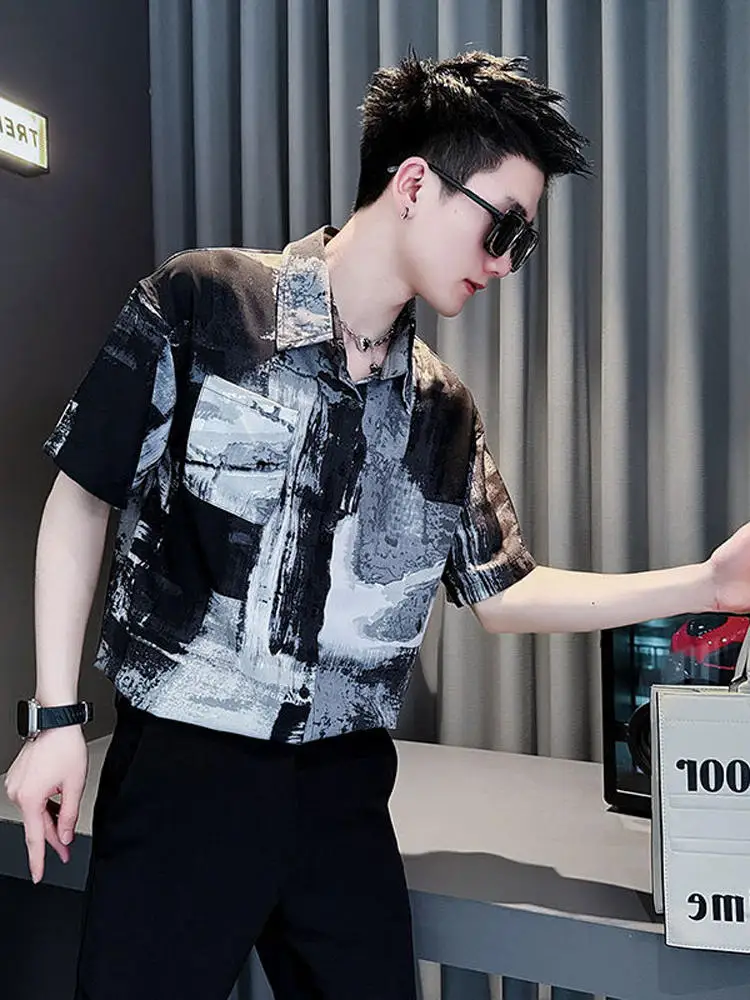 

Ледяной шелк ort Sve irt, мужская повседневная тонкая модель с цветочным узором mid Sve, летняя модная свободная посадка, стандартная длина, модель 2025