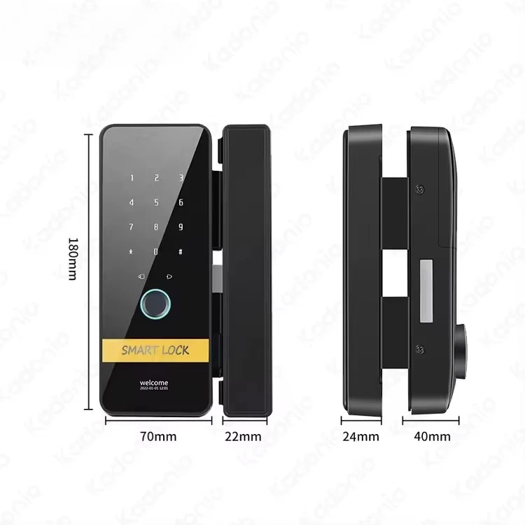 Biometric Fingerprint Time Record Zinc Alloy Security Frameless Glass Sliding Door Smart Lock