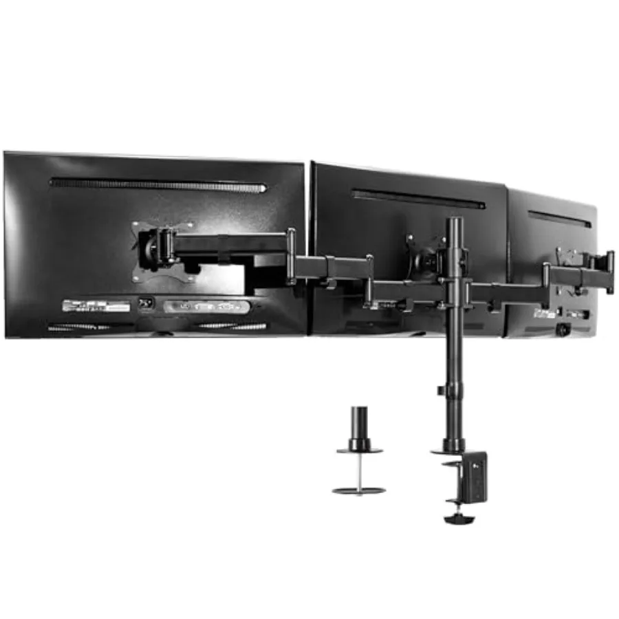 Monitor Adjustable Heavy Duty Articulating Stand for 3 LCD Screens up to 24 Inch Steel Black Supports VESA Mounting and Cable M
