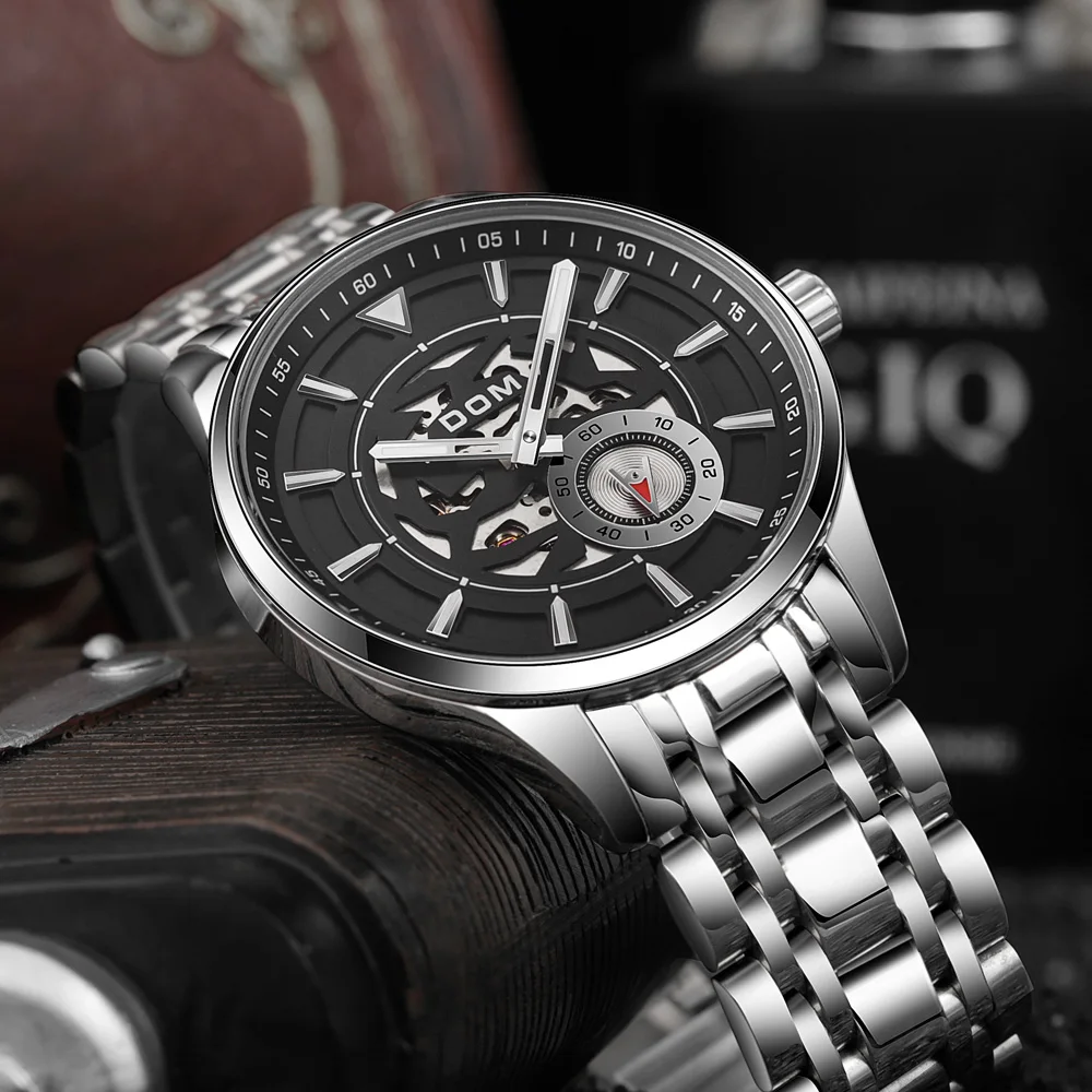 Dom Nieuwe Mechanische Horloge Mannen Sport Horloges Rvs Klassieke Klok Mannelijke Waterdichte Relogio Masculino M-1308D