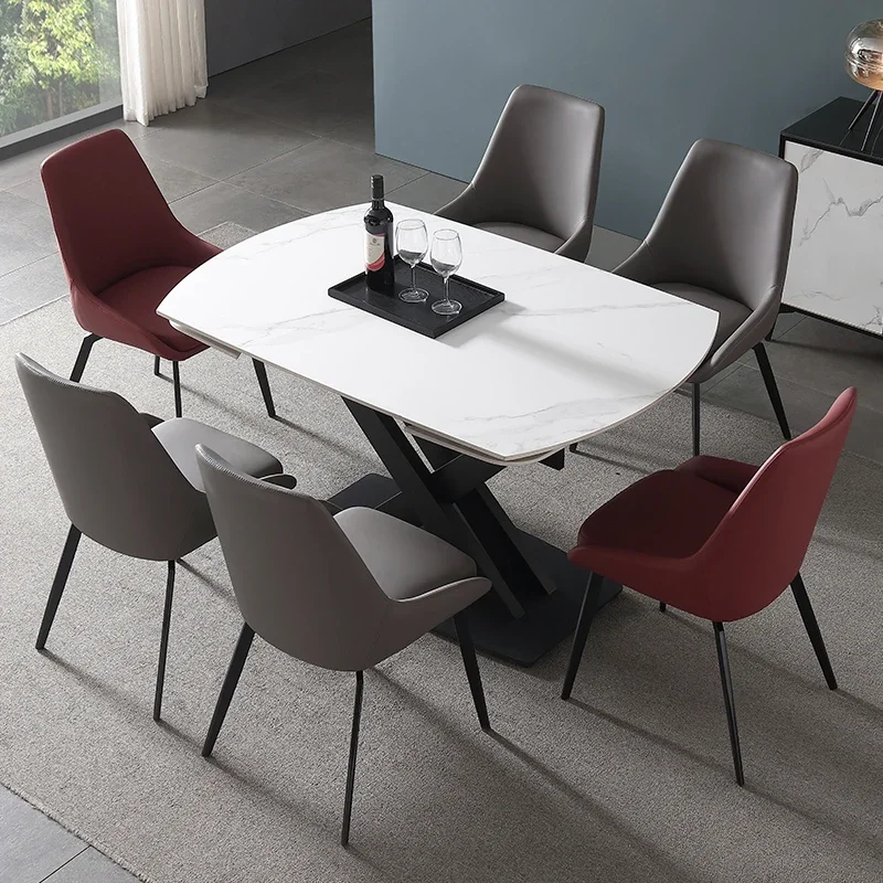 Combination of light and luxurious rockboard dining tables and chairs modern simple function push-pull telescopic folding table