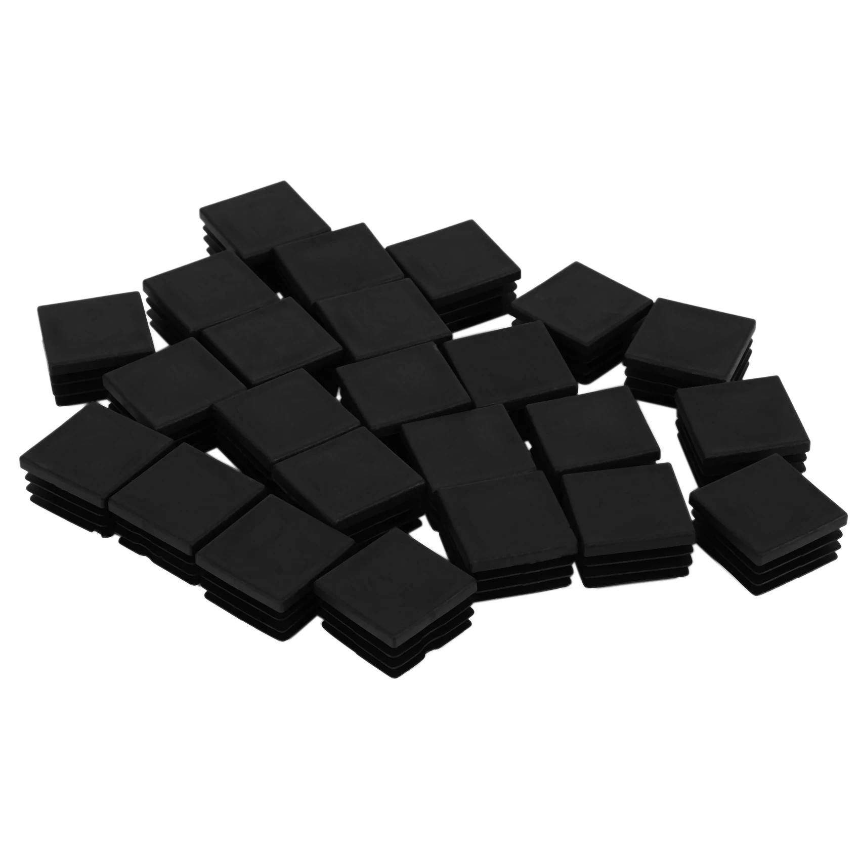 24 Pcs 30mm x 30mm Plastic Ribbed Square End Caps Tube Insert Black