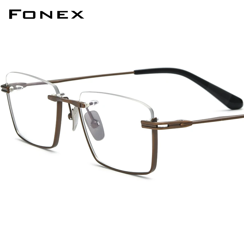 

FONEX Titanium Glasses Frame Men Brand Design Square Semi-Rimless Eyeglasses Half-Rim Japanese Ultralight-Weight Eyewear DTX416