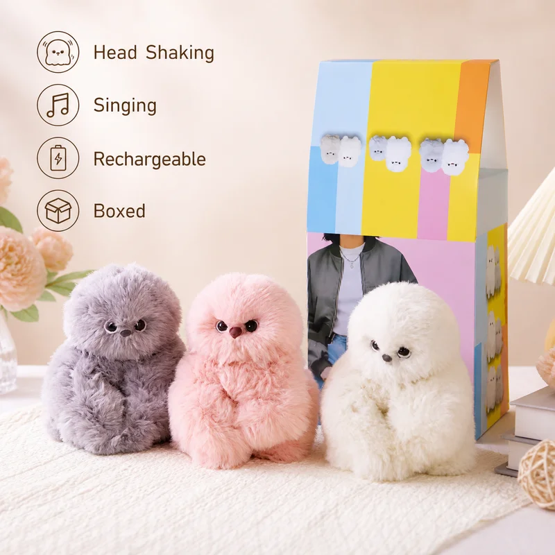 AI Electric Owl Plush Toy Talking Singing Nodding Mimic Voice Companion Keychain Bag Charm Rechargeable Boxed Gift