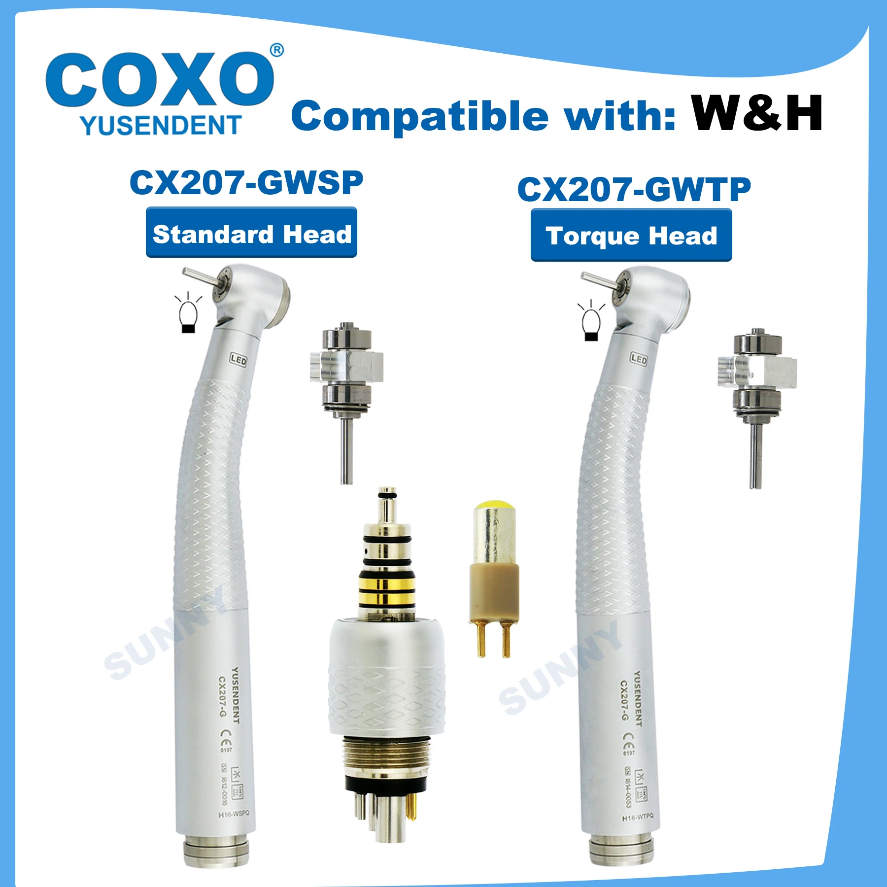 COXO Dental Fiber Optic High Speed Handpiece Torque/Standard Head Handpiece Cartridge LED Coupler 6 Pin Fit KAVO NSK SIRONA WH