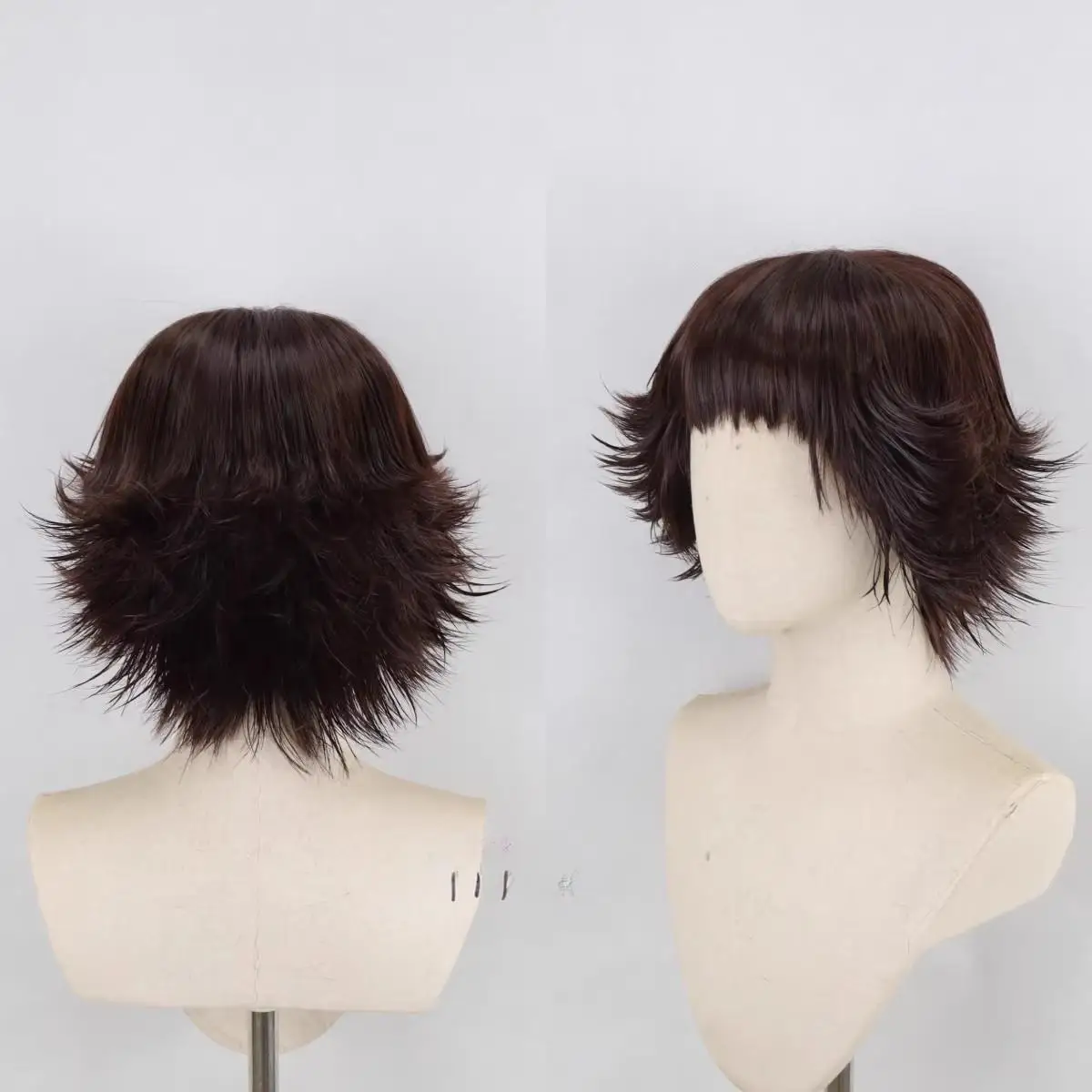 Natural Brown Short Layered Cosplay Wig Unisex Heat Resistant for Time Travel Sci-Fi Anime Costume