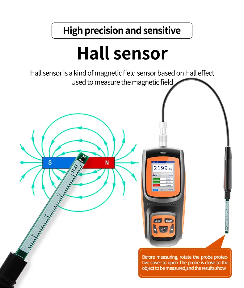 Gauss Meter Tesla Meter Rechargeable 0-2500mT, Magnetometer with Data Logging and Alarm Magnetic Field Strength Pole Tester
