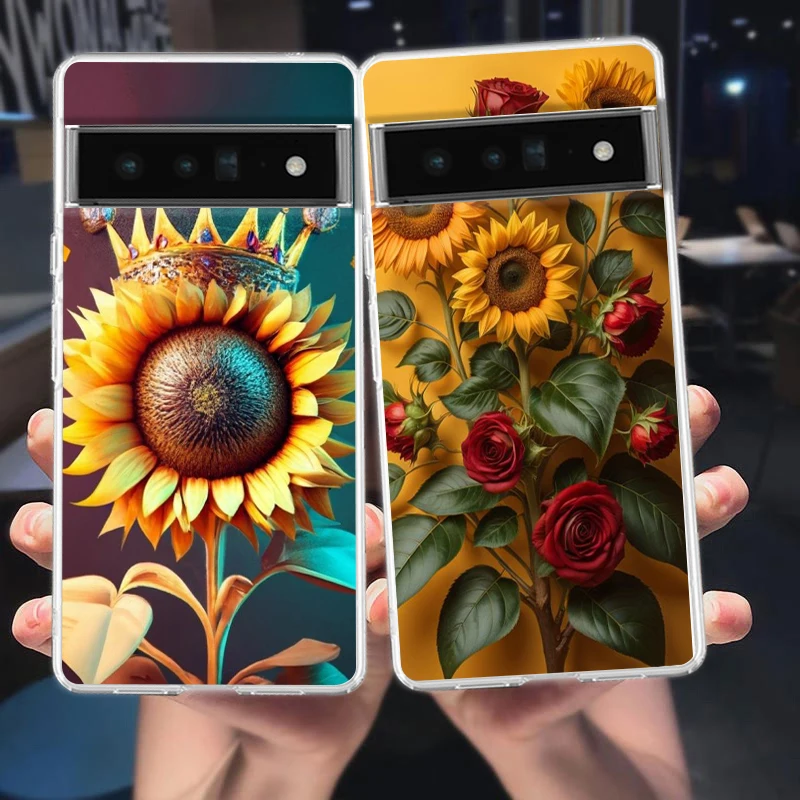 Sunflower Phone Case Cover for Google Pixel 9 8 7 6 5 4 4XL 7A 6A 5A 4A 3A 3A XL Pro 5G Transparent Silicone Shell Fundas Capas