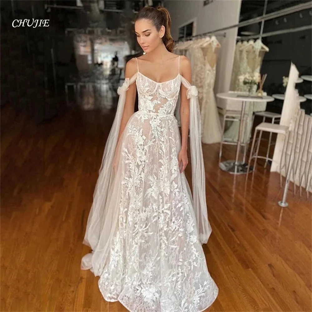 

A Line Woman Wedding Dresses Bridal Robe Boho Bridal Gown Lace Applique Sweetheart Off Shoulder Bride Dress Vestidos De Noiva