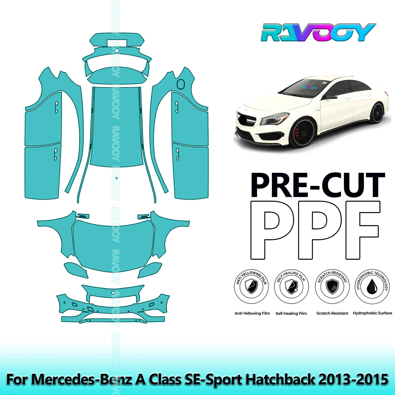 RAVOOY Custom-Fit Precut TPU PPF Full Vehicle Clear Bra Stone Guard EU UK For Mercedes-Benz A Class SE-Sport Hatchback 2013-2015