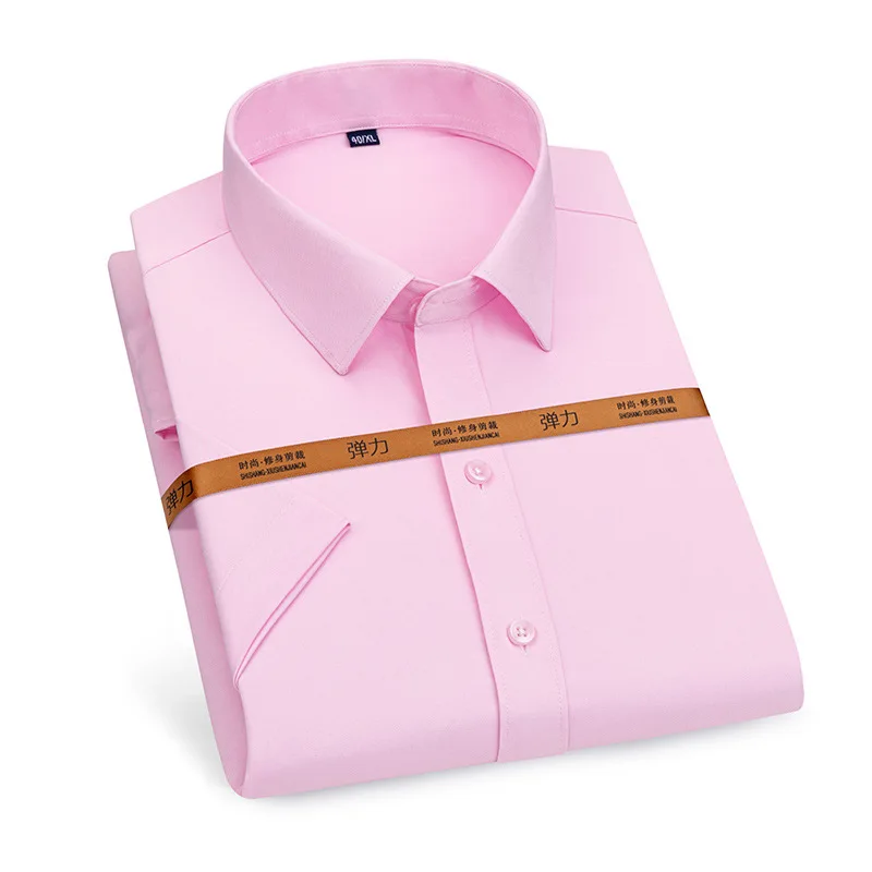 Camicia da uomo a maniche corte business casual tinta unita non stirabile abiti da lavoro formali primaverili ed estivi slim fit di alta qualità