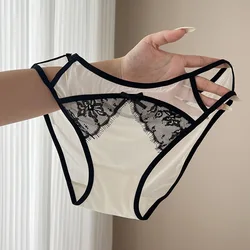 SP&CITY Bow Lace Embroidery Sexy Women's Underwear Thin Mesh Transparent Panties Soft Cotton Crotch Breathable Seamless Briefs