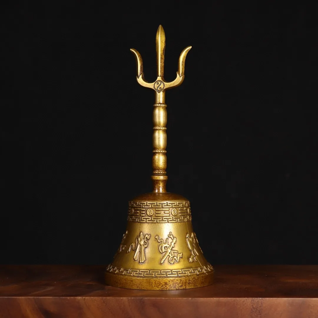 Tibetan copper bell brass hand-carved eight treasures halberd rattle ornament vajra pestle Dharma hall supplies 13cm unit price