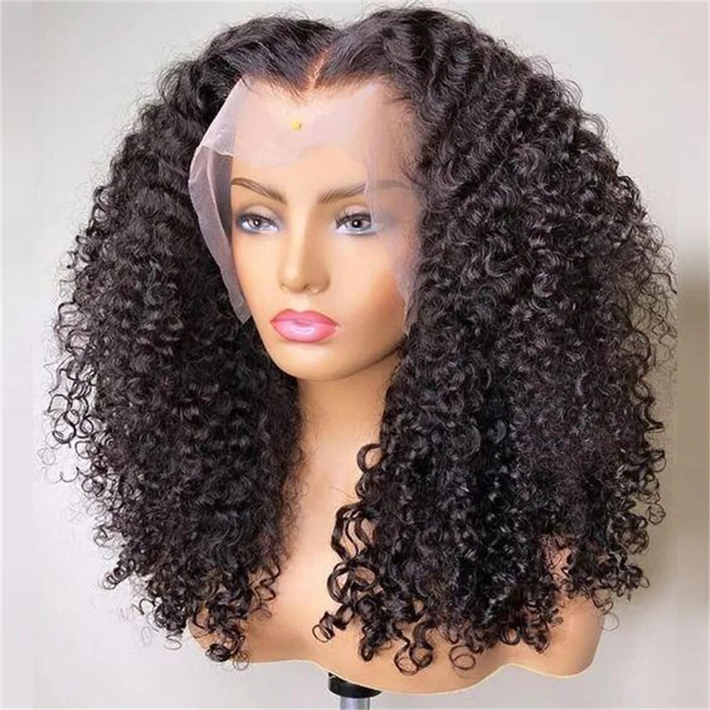 Long Soft 26inch Kinky Curly Natural Black 180Density Lace Front Wig For Black Women Babyhair Preplucked Heat Resistant  Daily