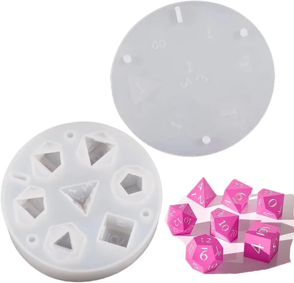 DIY DND قالب سيليكون النرد ذو الحافة الحادة لقالب نرد الراتنج 7 قطع