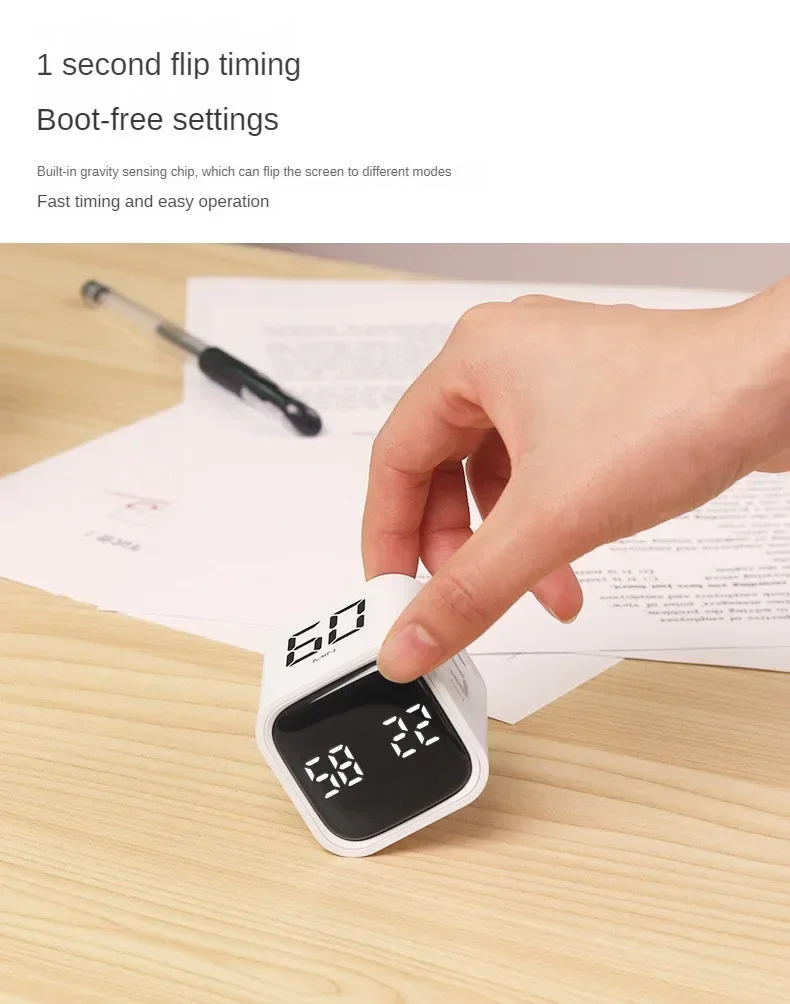 Produktivitätswürfel-Timer, Schwerkraftsensor, umdrehbare LED-Anzeige, 4 voreingestellte Zeit, Dual-Modi, Countdown, Kochstudie, Mini-Digital-Timer – Detail 1