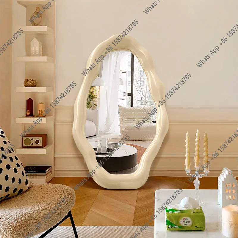 Full-length mirror floor-to-ceiling, creamy style, creative design sense, Nordic home bedroom special-shaped full-length mirror