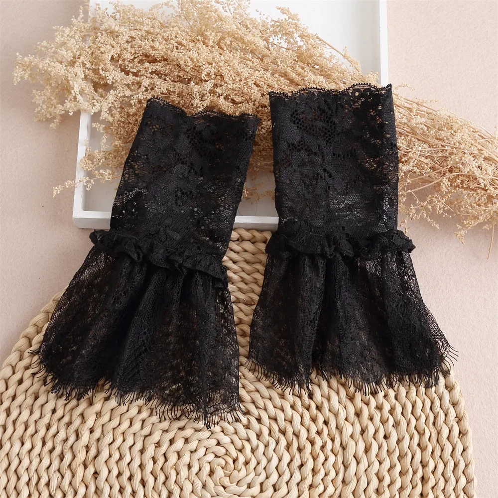 Lace Floral Detachable Cuffs for Women Fake Sleeve Cuffs Floral Pleated Flare False Cuffs Extension Wristband Accessory