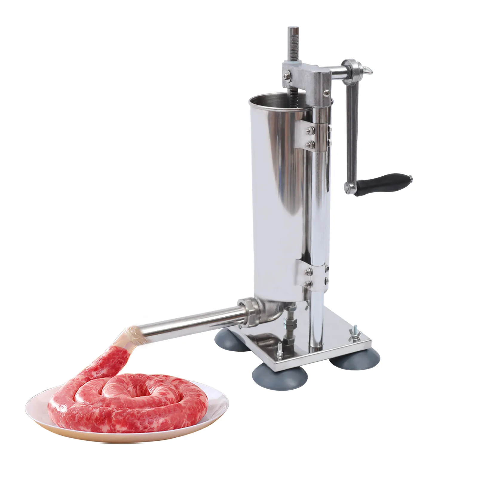 

3L Manual Sausage Stuffer Machine Stainless Steel Sausage Maker Home Use Vertical Sausage with 4 Steel Tubes&7 Pe Tubes