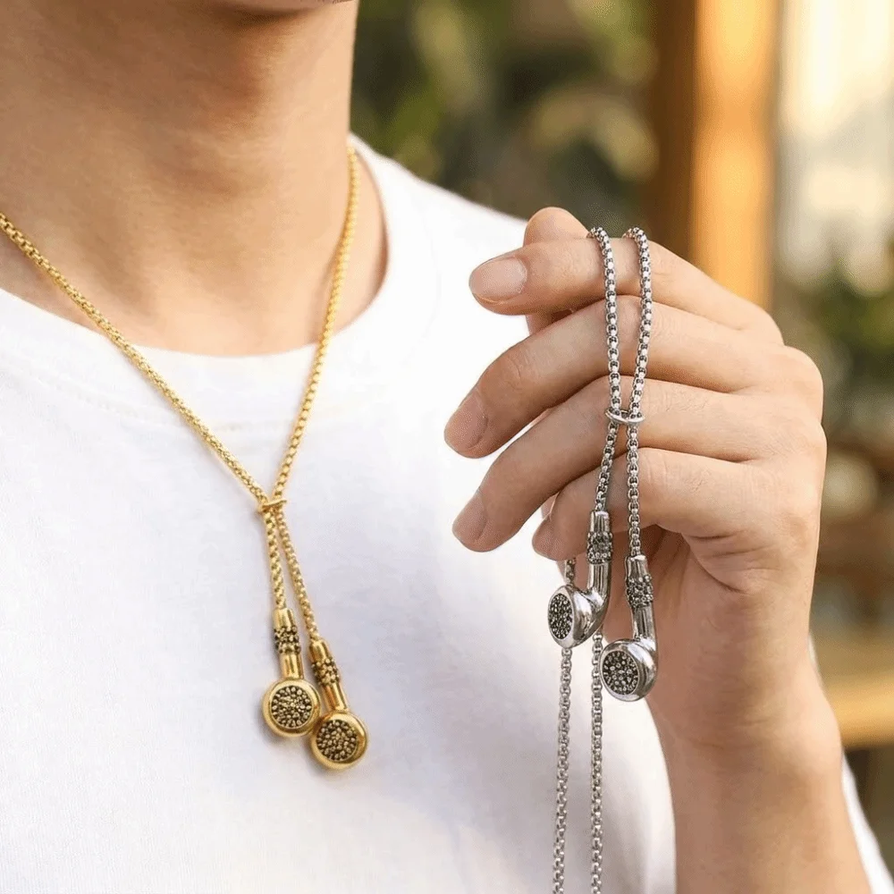 Durable Metal Earbuds Pendant Adjustable Lightweight Earphone Shaped Necklace Stylish Creative Design Long Sweater Chain Unisex