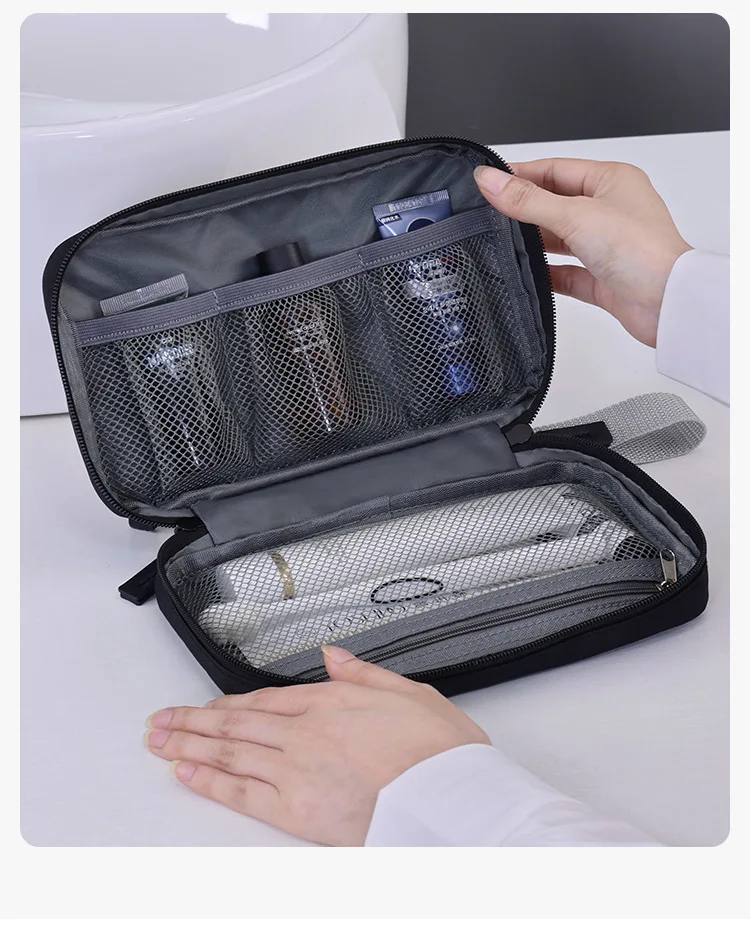 3-in-1 Reise-Toilettentasche für Herren, Oxford-Toilettentasche, wasserabweisende Rasierertasche, Kosmetiktasche, Make-up-Organizer – Detail 15