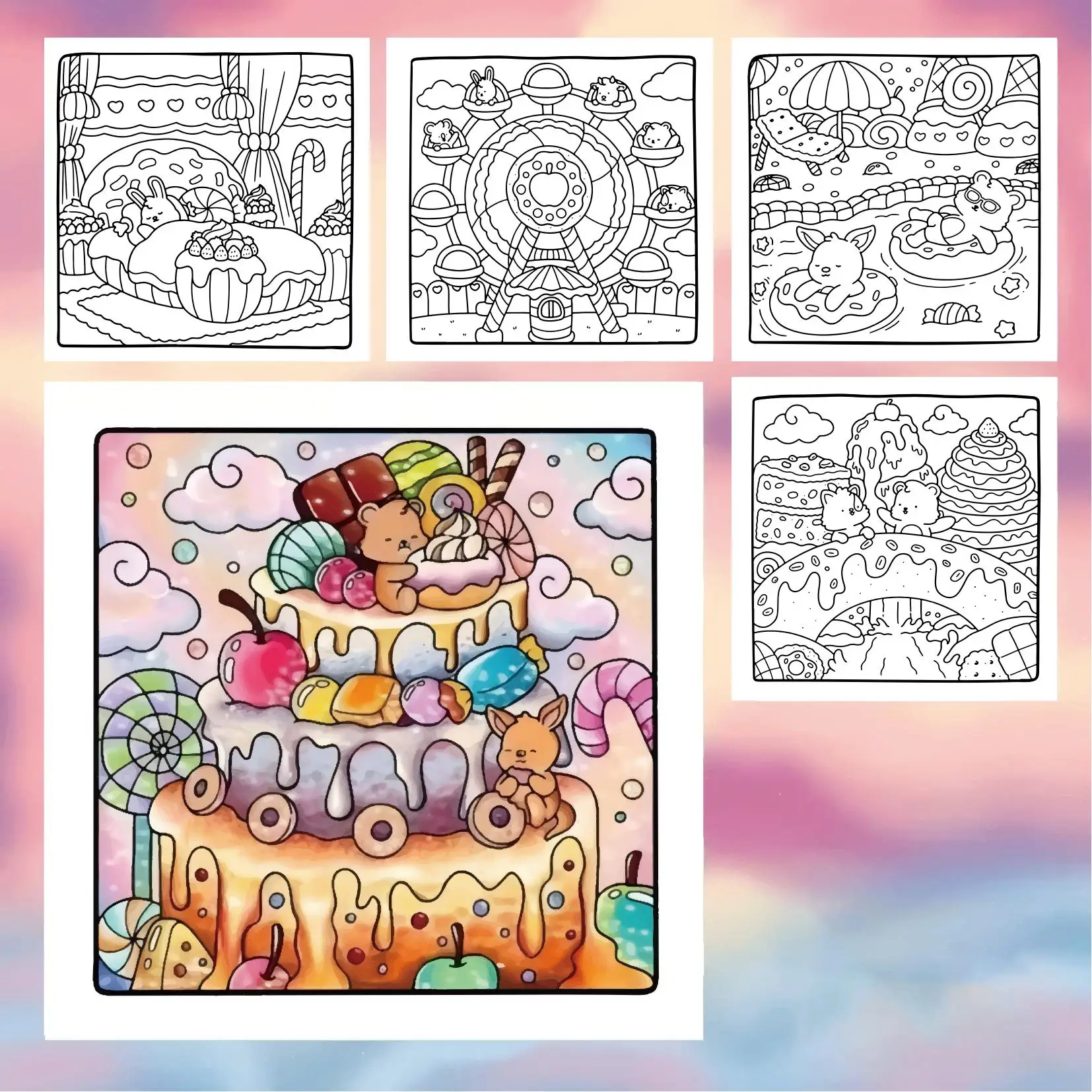 Książka do kolorowania dla dorosłych, puszysta i radosna, w stylu bajkowym, poprawiająca kreatywność, artystyczna dekompresja, prezent na Boże Narodzenie i Halloween