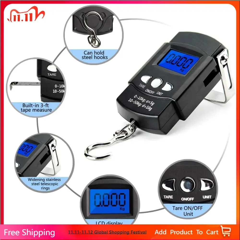 

2PCS Mini Digital Scale 40kg X 10g for Fishing Luggage Travel Weighing Steelyard Hanging Electronic Hook Scale Fishing Tool