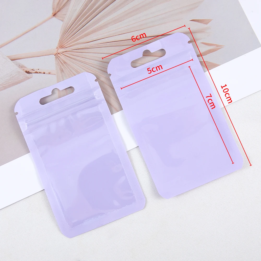 50Pcs Macaron Color Sealing Bags with Transparent Window Plastic Candy Food Pouch Resealable Necklace Jewelry Gift Packaging