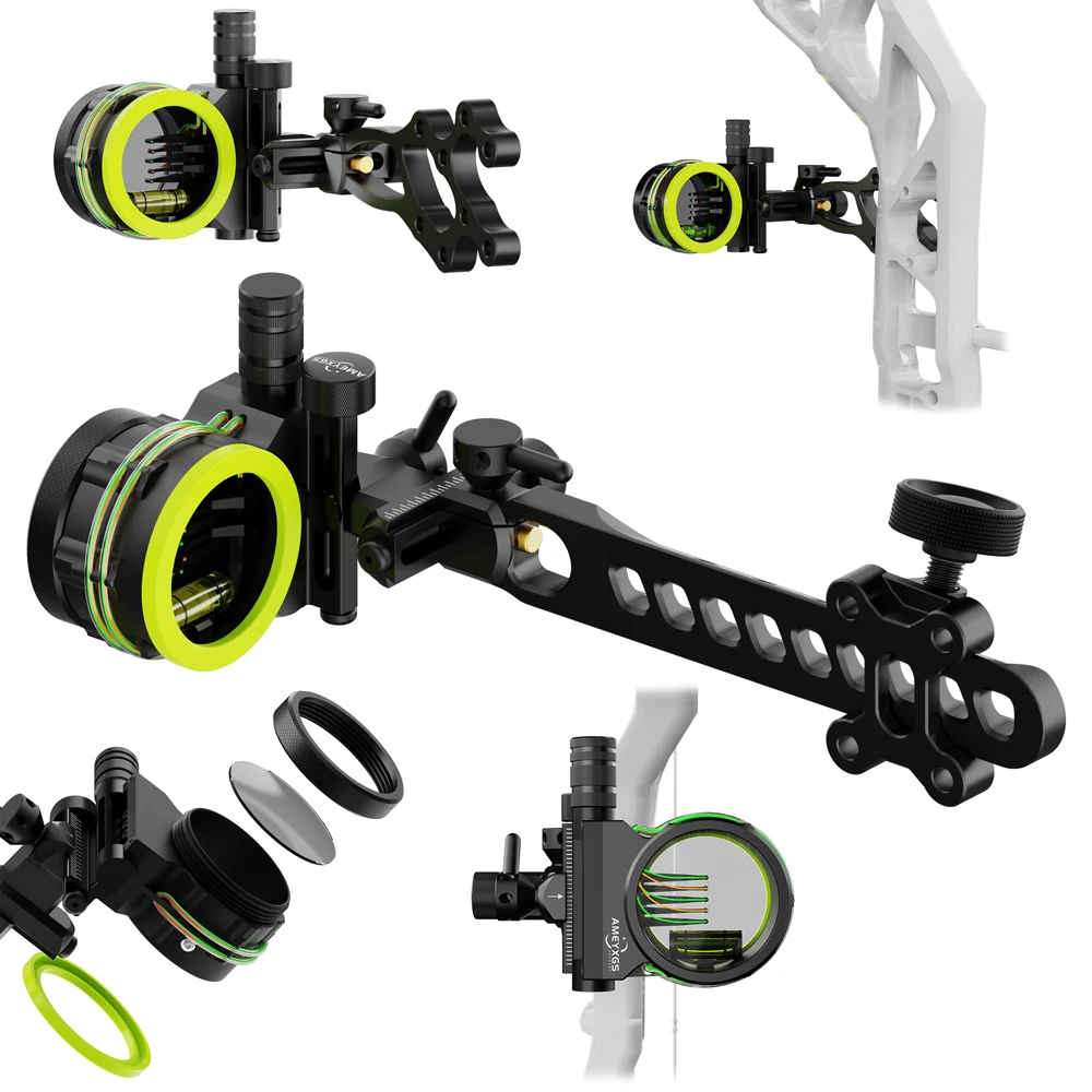 

5 Pin Hunting Compound Bow Sight CNC Alloy 0.019 Fiber Optic Portable Archery Hunting Shooting Target Accessory with 4X6X8X Lens