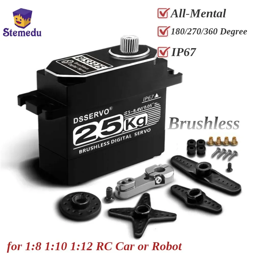 

25KG BLS3325 Digital Servo Motor All-Metal 180/270/360 7.4V Waterproof IP67 High Speed Brushless for 1:8 1:10 1:12 RC Car Robot