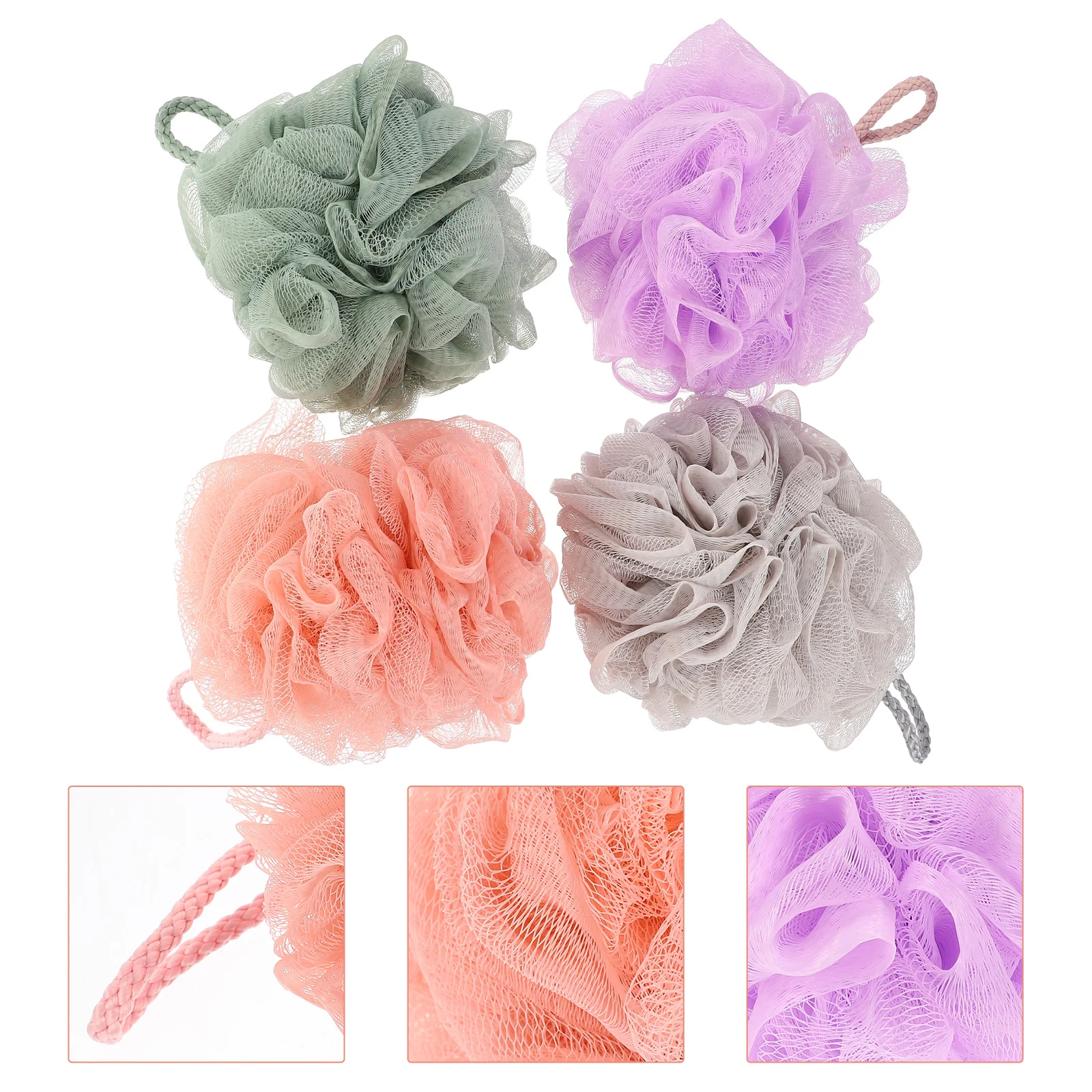 

4 Pcs Bath Sponge Shower Puffs Multipack Convenient Ball Take 12x12x11cm Compact Wear-resistant Accessory Lanyard