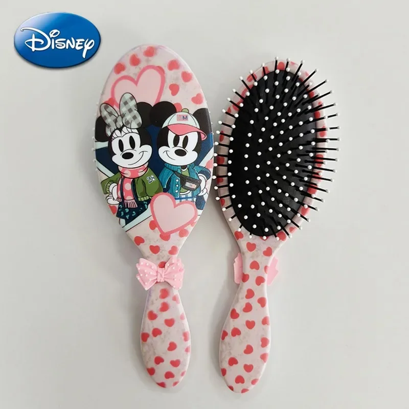 Peine con cojín de aire de Mickey Mouse de Disney, peine de masaje de dibujos animados con lazo rosa de Minnie, herramienta de peluquería para el cuidado del cabello, cepillo para el cabello para niña