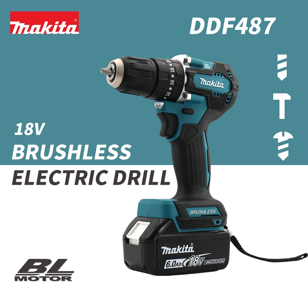 Makita  DDF487  LXT Compact Electric Drill 1600RPM Cordless Brushless High Torque Screwdriver Power Tool  For Makita 18V Battery