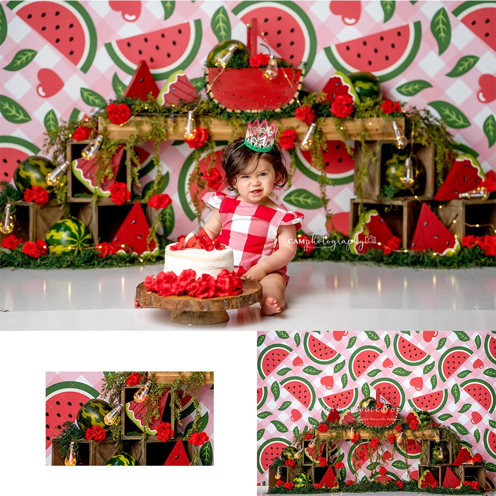 Summer Melon Melody Backdrops Kids Baby Birthday Cake Smash Photocall Decors Child Adult Photocall Summer Fruits Backgrounds