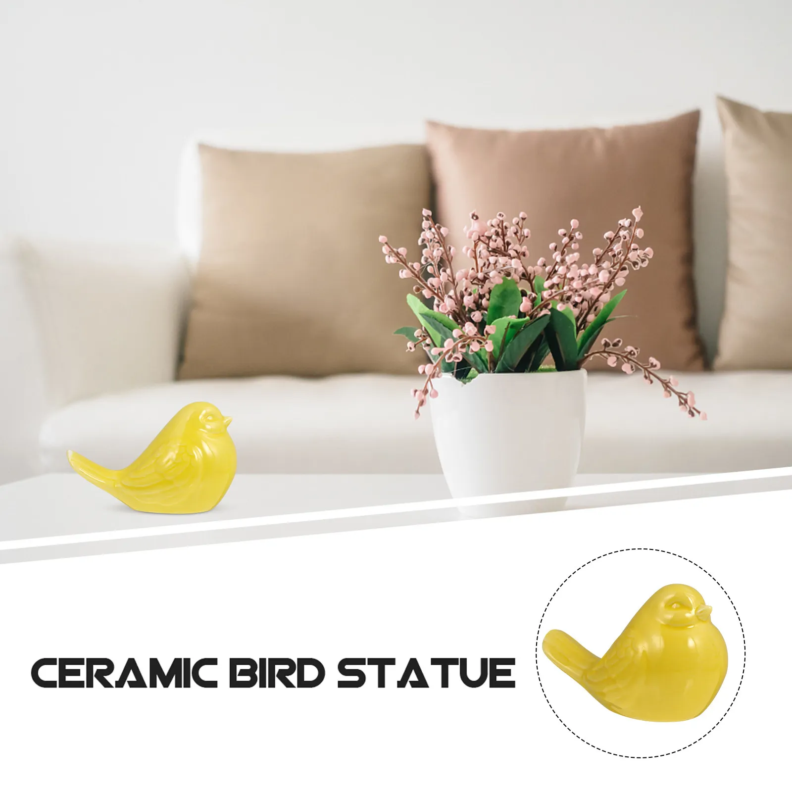 Ceramic Bird Statue Small Yellow Porcelain Bird Creative Home Garden Desktop Display Decor Attractive Natural Beauty Decoration
