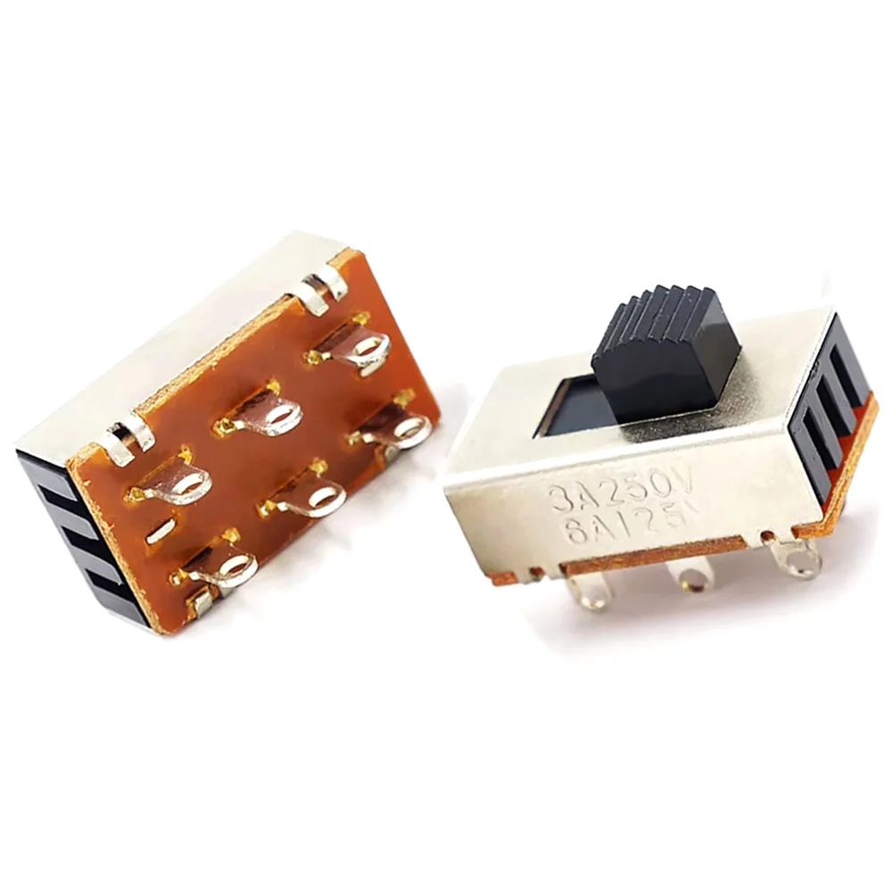 2pcs On-Off 3 Position 2P3T PCB Panel Slide Switch 6 Pin High current 3A 250V Car refrigerator Power Toggle Switch