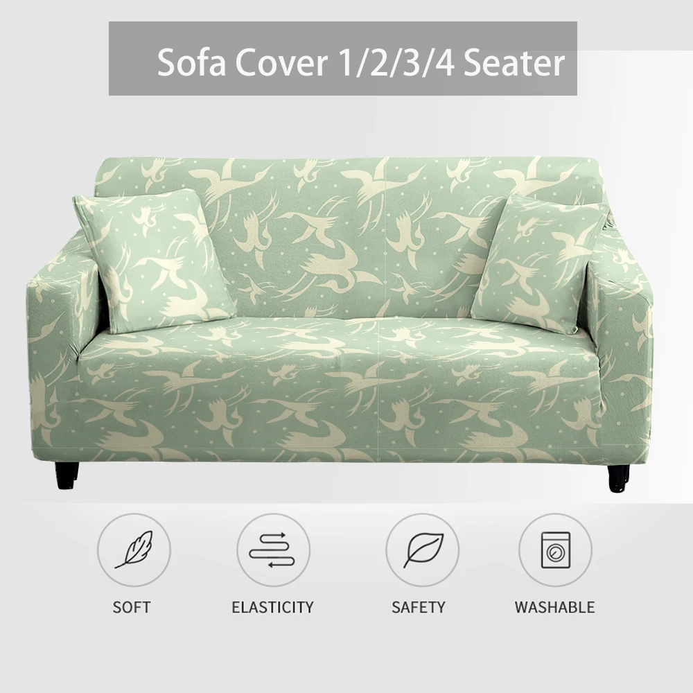 Waterproof Plant Print 1/2/3/4 Seat Cushion Sofa Seat Cover Dustproof Tight Wrap Protector Jacquard Plush Fiber Living Room