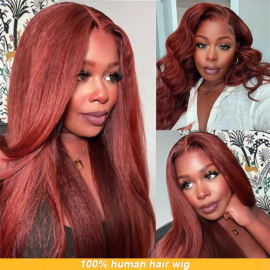 

Reddish brown Wigs Kinky Straight Human Hair Wig 13x4 HD Lace Frontal Human Hair Wig 4x4 Closure Human Hair Wig Red Wigs human